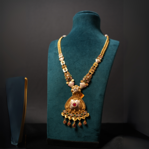 Regal Heritage Gold Necklace with Kundan and Enamel Detailing