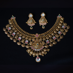 Regal Temple Choker Set with Kundan & Ruby Green Accents