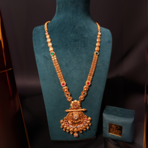 Antique Temple Gold Necklace with Ruby and Emerald Stones