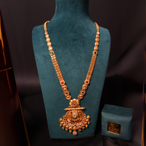 Antique Temple Gold Necklace with Ruby and Emerald Stones