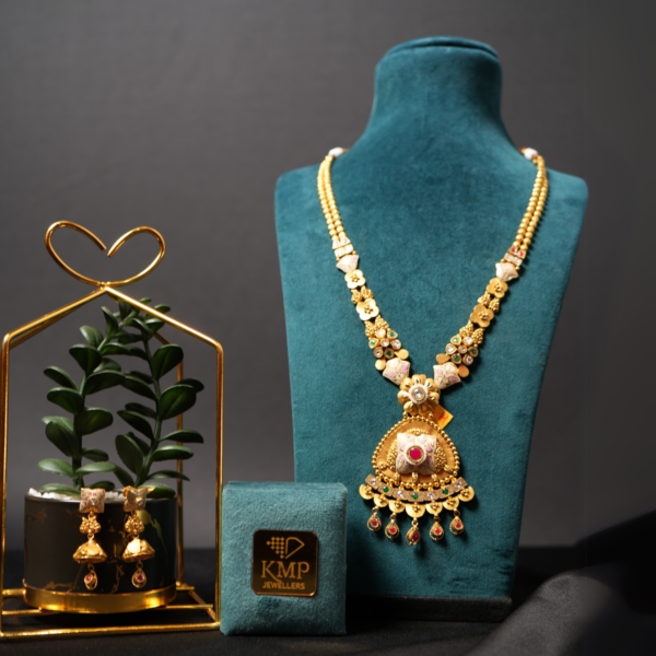Opulent Gold-Plated Necklace Set with Ruby and Pearl Accents