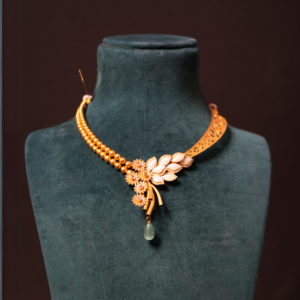 Elegant Floral Statement Necklace with Aqua Drop